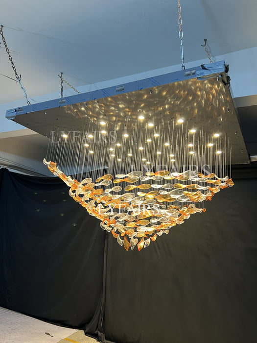Luxury High-End Glass Leaves Floating Chandelier for Hotel/Villa/Living Room