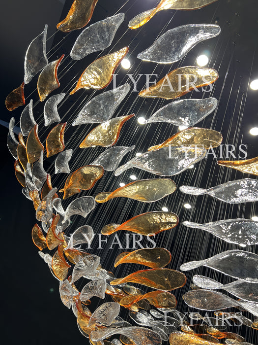 Luxury High-End Glass Leaves Floating Chandelier for Hotel/Villa/Living Room