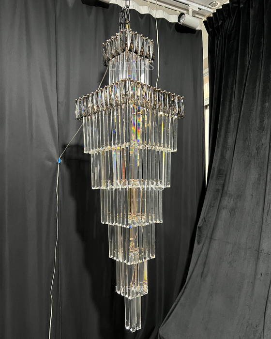 Lámpara decorativa de cristal Vertical grande para escalera, lámpara de techo para vestíbulo, con ala gris/ámbar