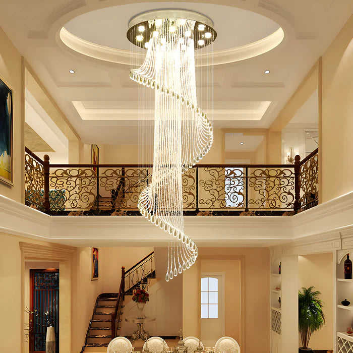 Modern Art Design Spiral Raindrop Crystal Chandelier for High Ceilings