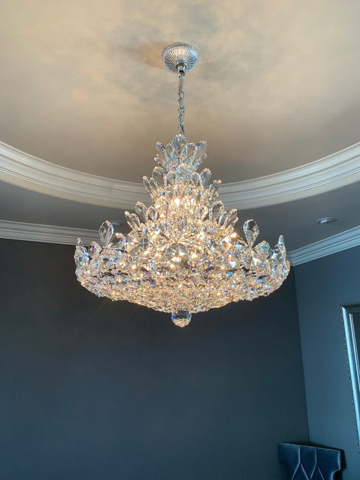 Lámpara de araña de cristal floral estilo imperio de lujo con lámpara moderna de 4 capas para vestíbulo y sala de estar