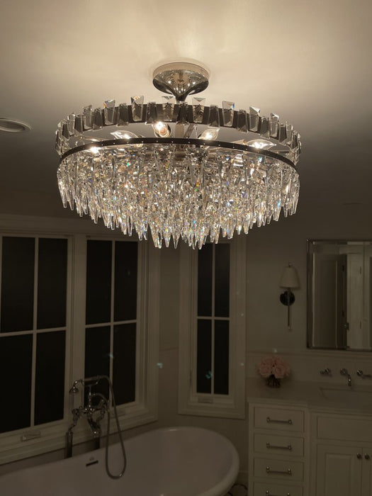 Lámpara de araña de cristal de carámbano de montaje empotrado de lujo ligero para sala de estar/dormitorio