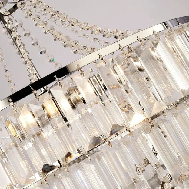 Lámpara de araña de cristal escalonada redonda de lujo ligera para sala de estar/dormitorio