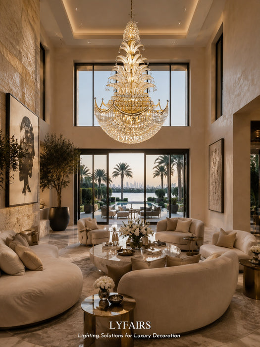 Golden Era Royal Grand Palm Tree Design Crystal Chandelier