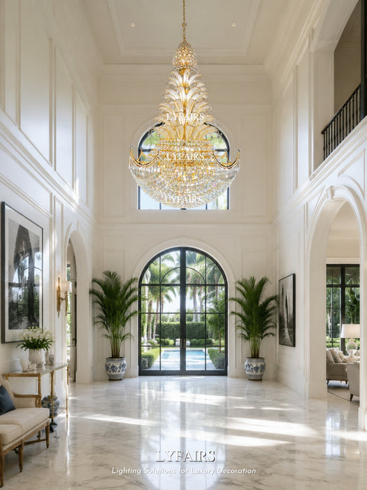 Golden Era Royal Grand Palm Tree Design Crystal Chandelier