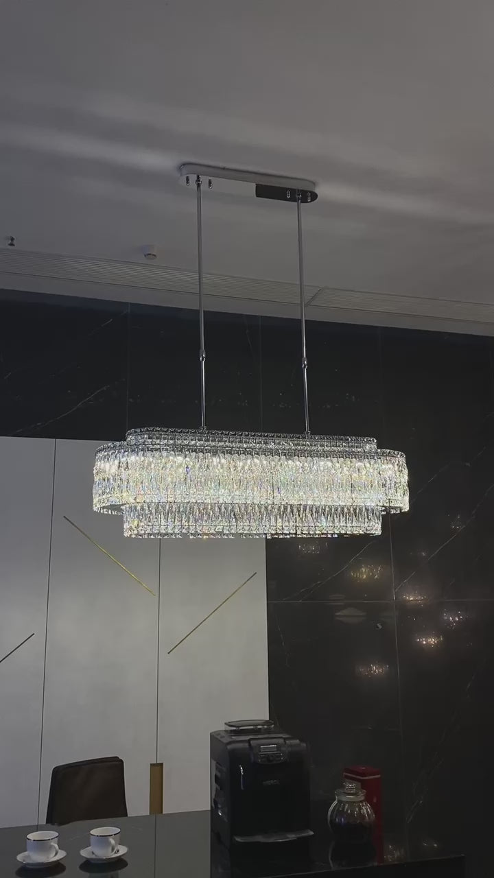 Stunning Modern Rectangle Sliver Ceiling Light Crystal Chandelier For Dining Table/Coffee Table/Living Room/Bedroom