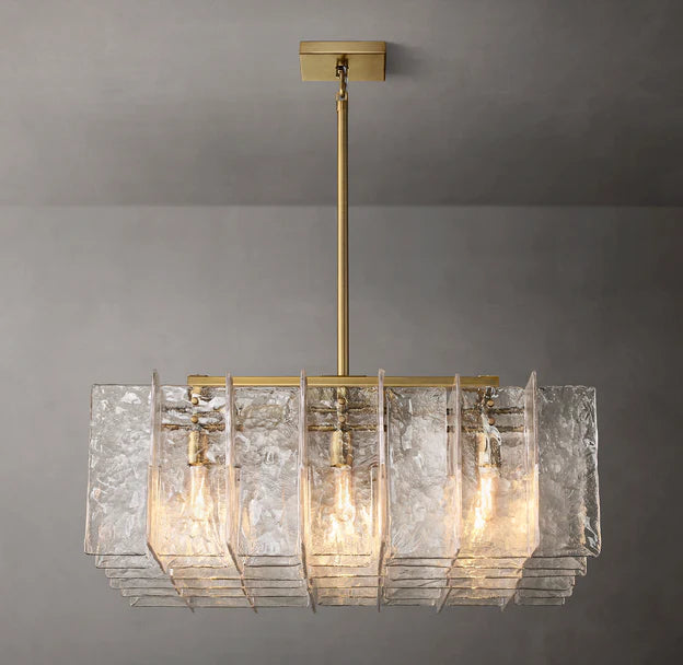 Creative Design 9/16/25-Light Square Hand-hammered Glass Chandelier in Brass Finish