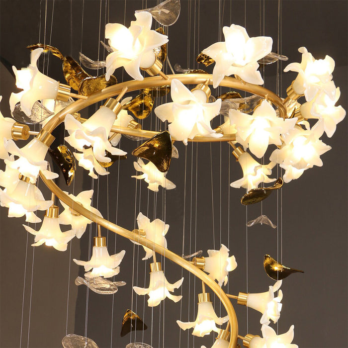 Art Design Brass Branch Ceramic Flower Chandelier