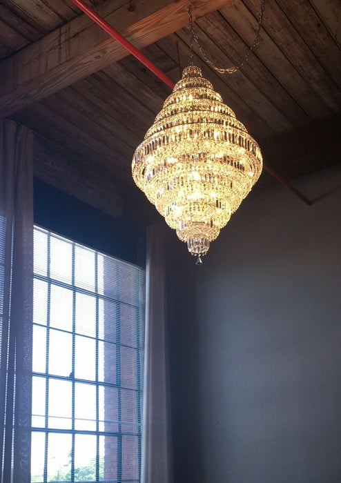 Candelabro Extra grande cromado/plateado/dorado para vestíbulo, sala de estar, escalera, accesorio de iluminación de techo de cristal