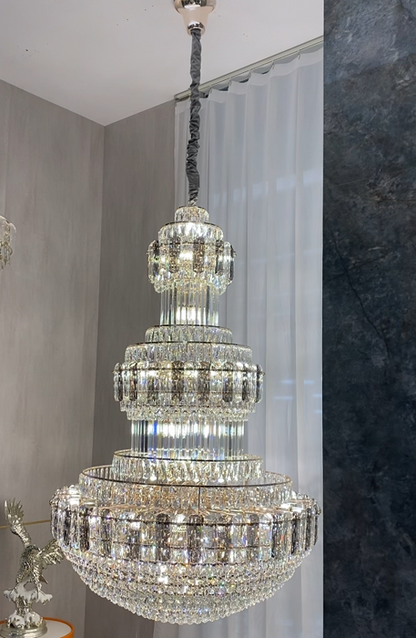 Lampadario di cristallo moderno extra large a sospensione di lusso per ingresso/scala/foyer dell'hotel