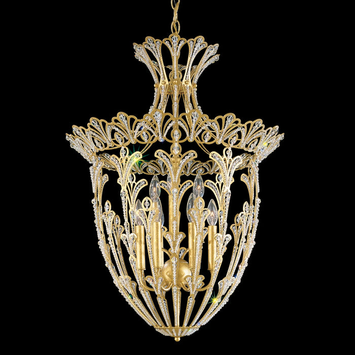 French Gold Hollow Carved Crystal Pendant Light Fixtures for Entryway