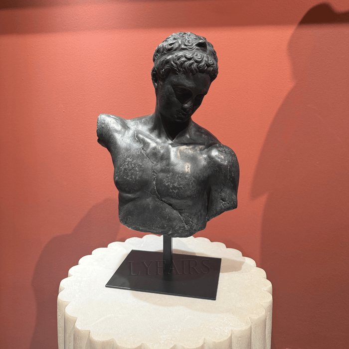 Dark Patina Classical Youth Torso Bust Sculpture