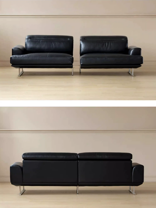 Vintage Simple 3/4/5 Seater Black Leather Straight Sofa