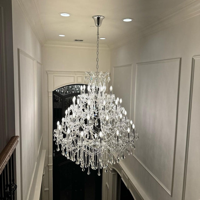 Oversized European Chrome Classic Candle Branch Crystal Chandelier for 2-Story/Duplex Buildings