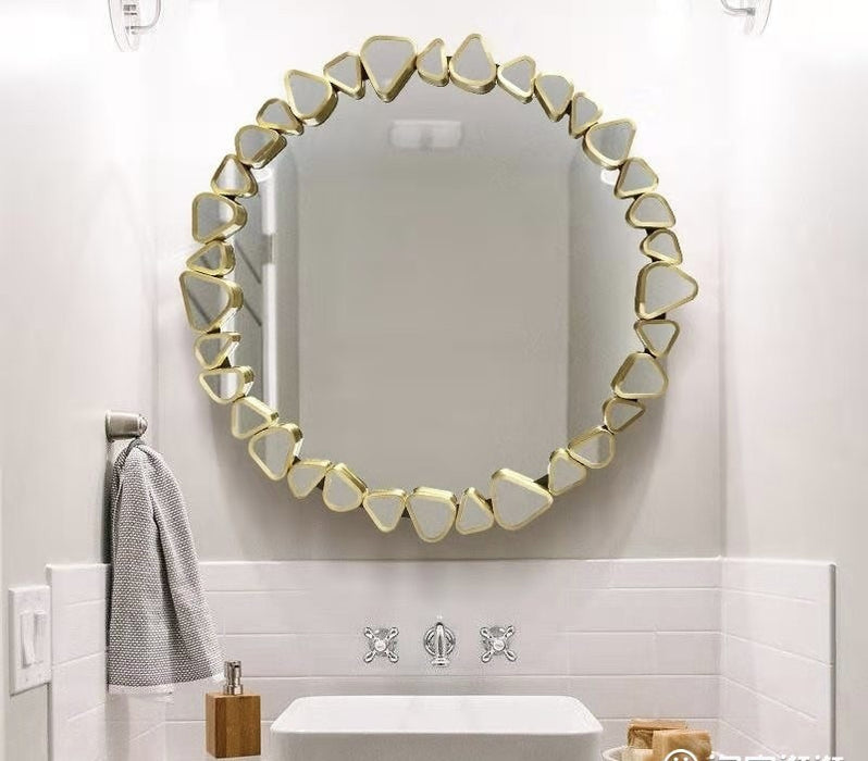 Modern Large Gold Round Pebble Wall Mirror Decor