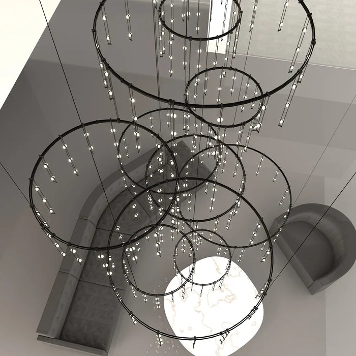 Customized Modern Art Design Multi-layers Rings Vertical LED Chandelier