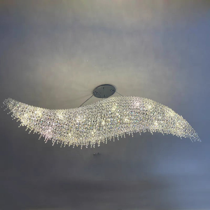 Lámpara de araña de cristal transparente ondulado en forma de S de lujo en negro/azul para comedor/sala de estar