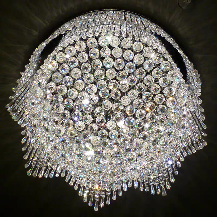 Lámpara de araña de cristal redonda de montaje empotrado de lujo con luz minimalista
