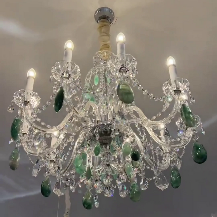 Nuovo lampadario di lusso in cristallo di rocca verde/viola per soggiorno/camera da letto