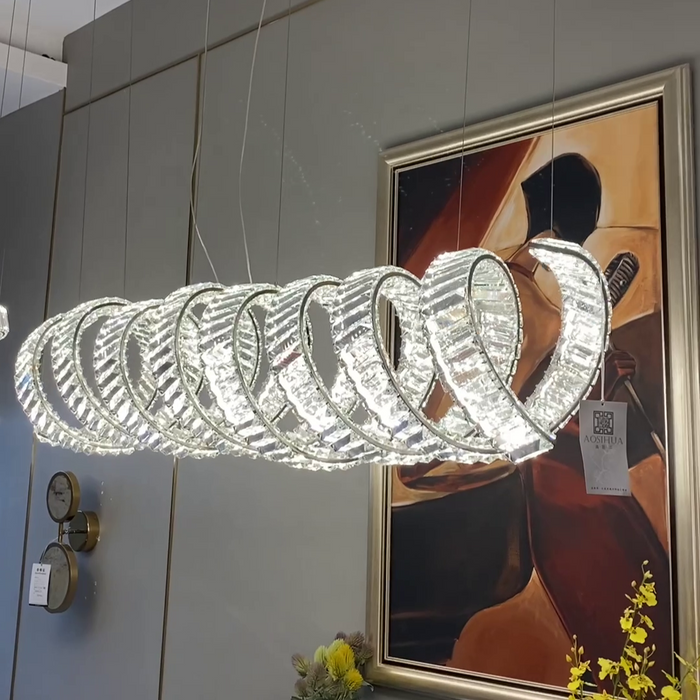 Lámpara de araña de cristal en espiral lineal de lujo para comedor/isla de cocina