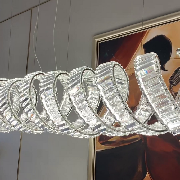 Lampadario di cristallo a spirale lineare di lusso per sala da pranzo/isola cucina