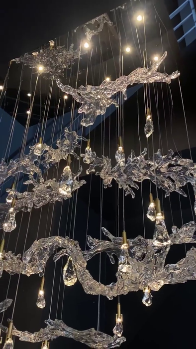 Lámpara de araña de cristal de onda creativa de diseño artístico para sala de estar/escalera/vestíbulo