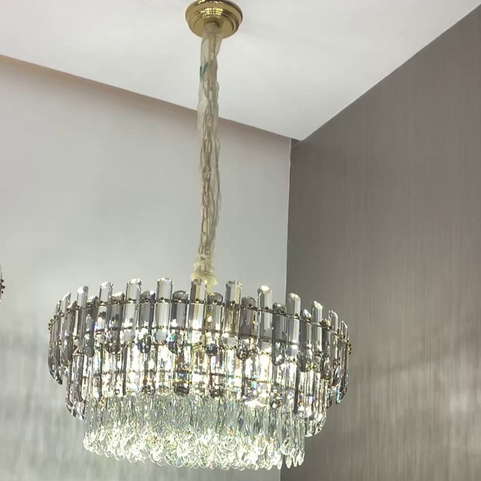 Lámpara de araña de cristal redonda/rectangular de lujo ligera para salón/comedor/dormitorio
