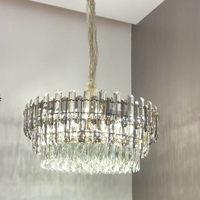 Lámpara de araña de cristal redonda/rectangular de lujo ligera para salón/comedor/dormitorio