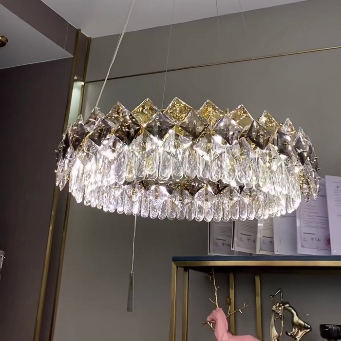 Lámpara de araña de cristal redonda prismática moderna para sala de estar/dormitorio 