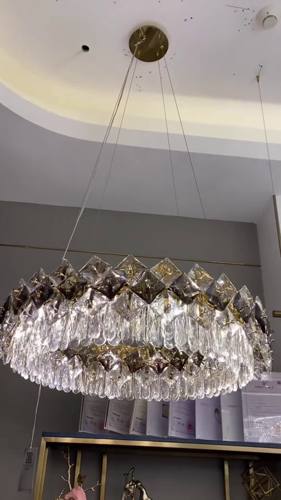 Lampadario moderno in cristallo rotondo prismatico per soggiorno/camera da letto 