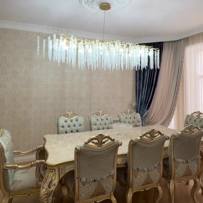 Lámpara de araña de hojas de cristal para mesa de comedor, luz de techo estilo rama para hogar moderno