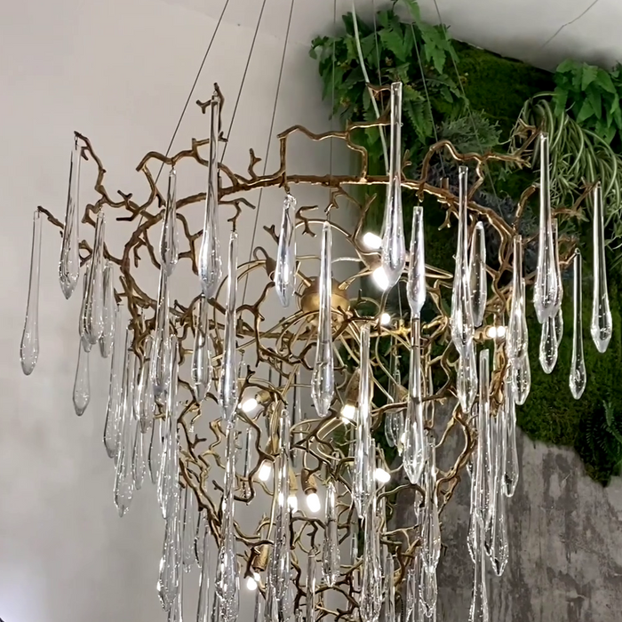 Modern French Branch Copper Crystal Chandelier Raindrop Art Living Room/Foyer/Dining Room Light Fixture