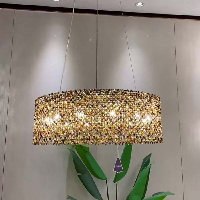 Lámpara de araña de cristal redonda/ondulada de lujo, luz moderna italiana, accesorio de iluminación decorativo para sala de estar/comedor