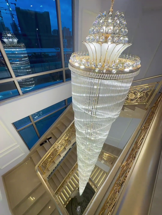Lampadario di cristallo extra lungo di lusso per villa/scala/foyer