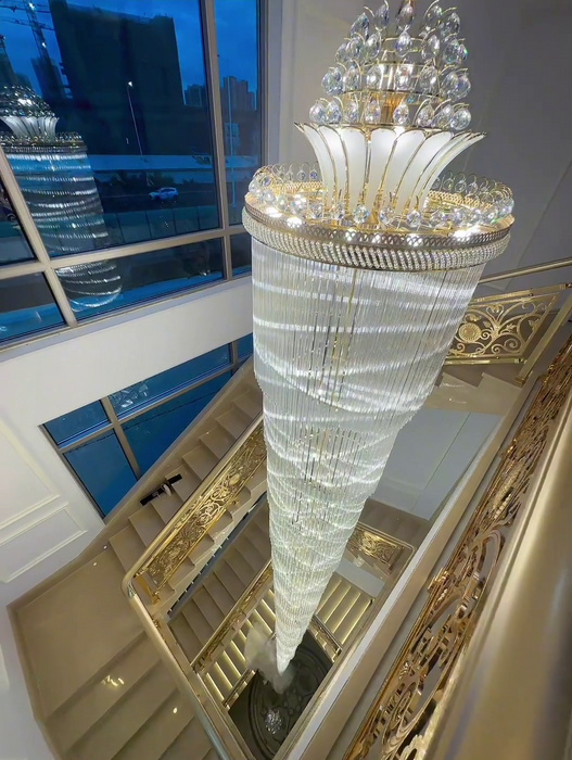Lámpara de araña de cristal extralarga de lujo para villa/escalera/vestíbulo