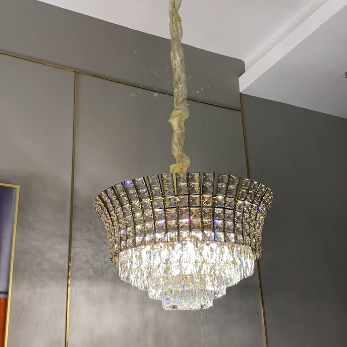 New Luxury Creative Multi-tiered Crystal Chandelier in Champagne Gold Finish for Living/Dining Room/Staircase/Foyer