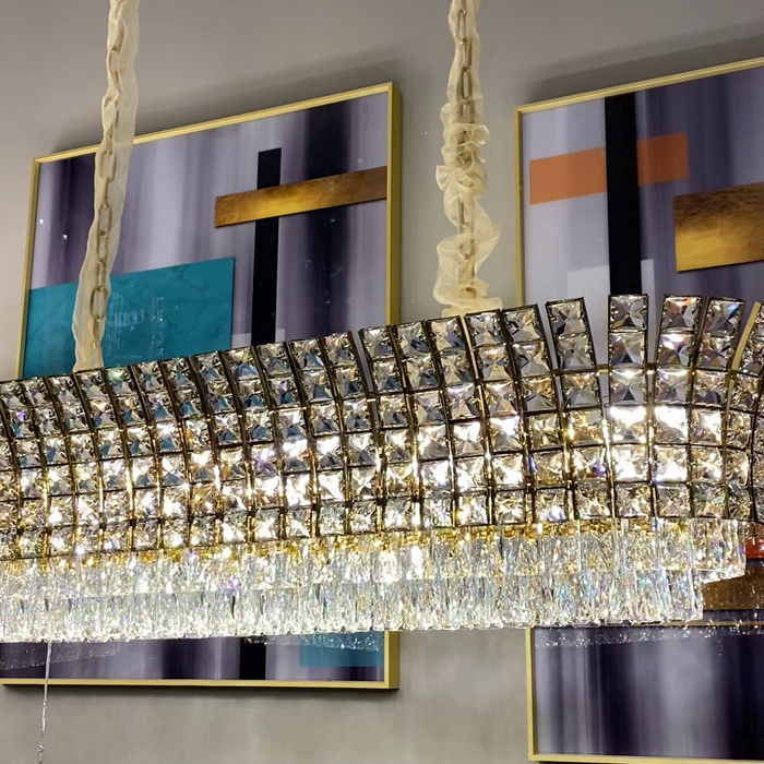 Nuovo lampadario di cristallo a più livelli creativo di lusso con finitura oro champagne per soggiorno/sala da pranzo/scala/foyer 