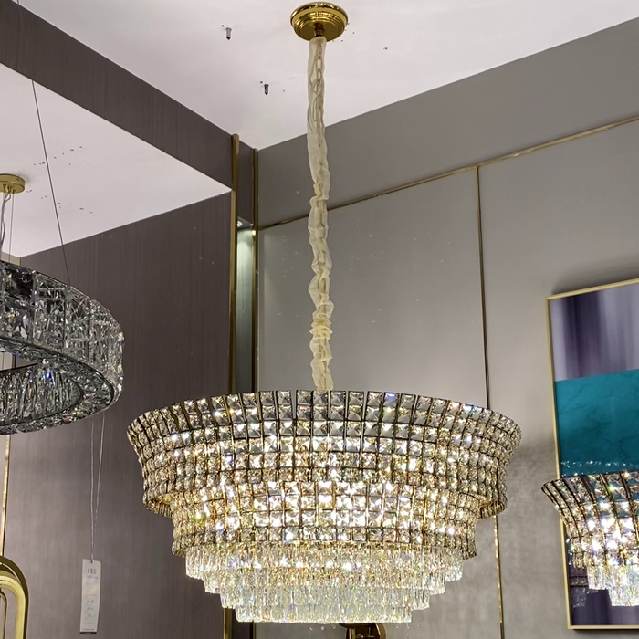 Nuevo Candelabro de cristal de varios niveles creativo de lujo con acabado dorado champán para sala de estar/comedor/escalera/vestíbulo 