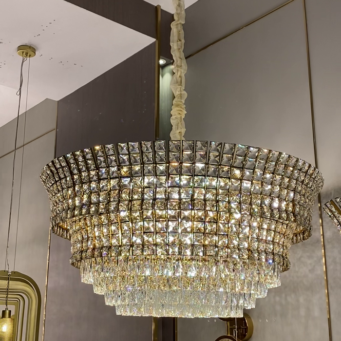 New Luxury Creative Multi-tiered Crystal Chandelier in Champagne Gold Finish for Living/Dining Room/Staircase/Foyer