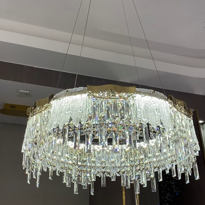 Modern Light Luxury 1/2-Tier Round/Rectangular Crystal Chandelier In Champagne Gold Finish for Living Room/Dining Room/Bedroom