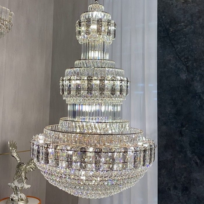 Lampadario di cristallo moderno extra large a sospensione di lusso per ingresso/scala/foyer dell'hotel
