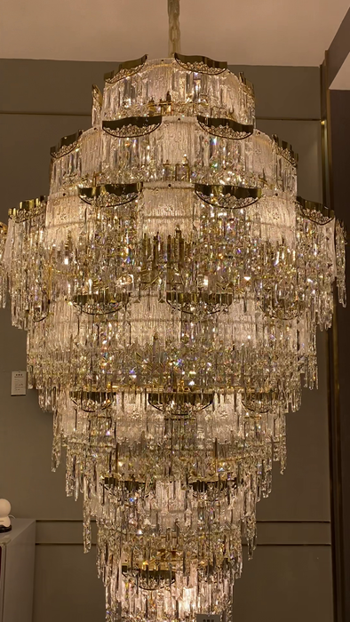 Lámpara de araña de cristal de hielo Meilting de varios niveles extragrande de lujo para escalera/vestíbulo/entrada/hotel 