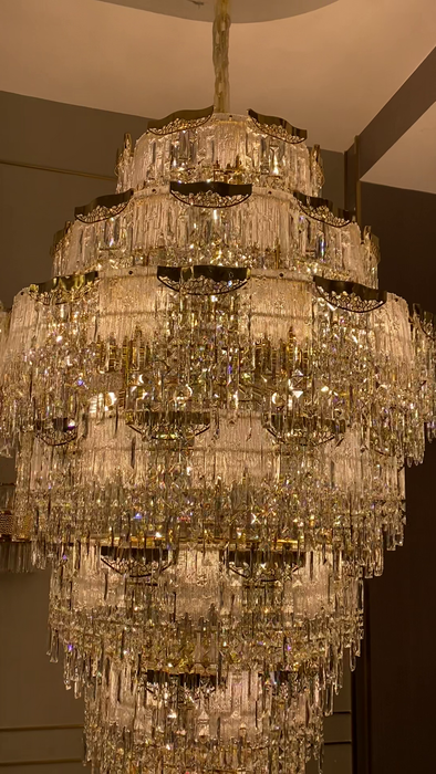 Luxury Extra Large Multi-tier Meilting Ice Crystal Chandelier for Staircase/Foyer/Entryway/Hotel