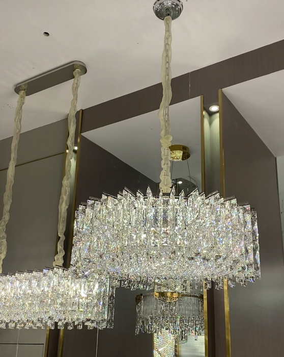 Modern Luxury Round/Rectangle Ice Crystal Chandelier in Chrome Finish for Living/Dining Room/Bedroom