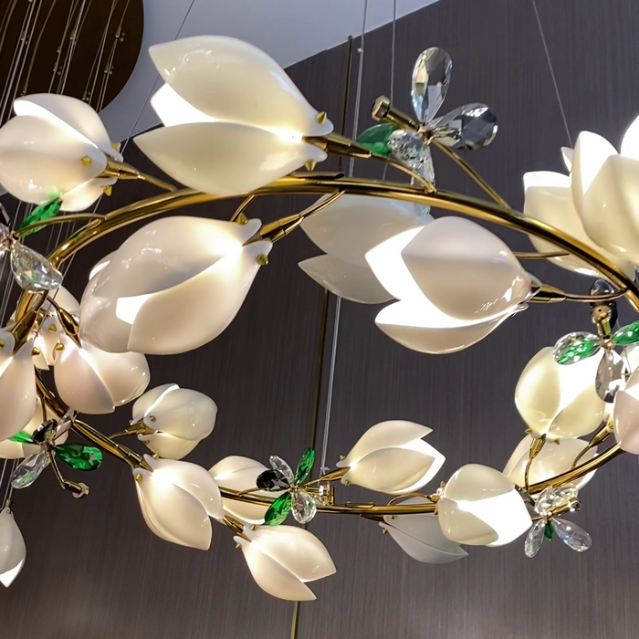 Art Design Creative Ceramic Magnolia Ring/Linear Chandelier for Bedroom/Living Room/Dining Room/Kitchen Island