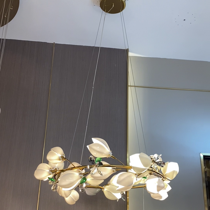 Art Design Anillo de magnolia de cerámica creativo/lámpara de araña lineal para dormitorio/sala de estar/comedor/isla de cocina