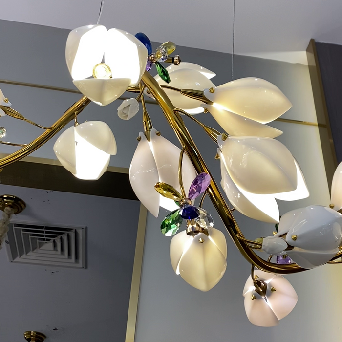 Anello di magnolia in ceramica creativa di design artistico/lampadario lineare per camera da letto/soggiorno/sala da pranzo/isola cucina