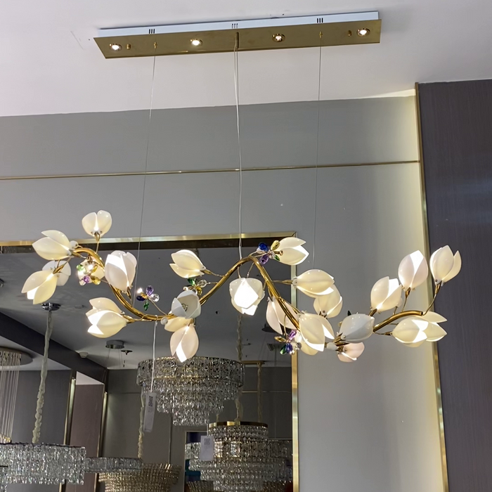Art Design Anillo de magnolia de cerámica creativo/lámpara de araña lineal para dormitorio/sala de estar/comedor/isla de cocina