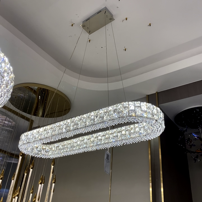 Light Luxury Round/Oval Spliced Crystal Chandelier for Living/Dining Room/Kitchen Island