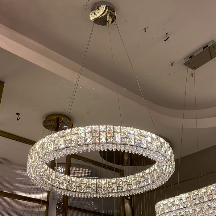 Lámpara de araña de cristal empalmada redonda/ovalada de lujo ligera para sala de estar/comedor/isla de cocina